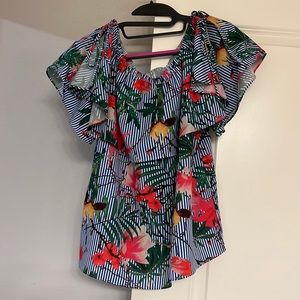 Tropical Print Shirt (can be worn on or off the shoulder)